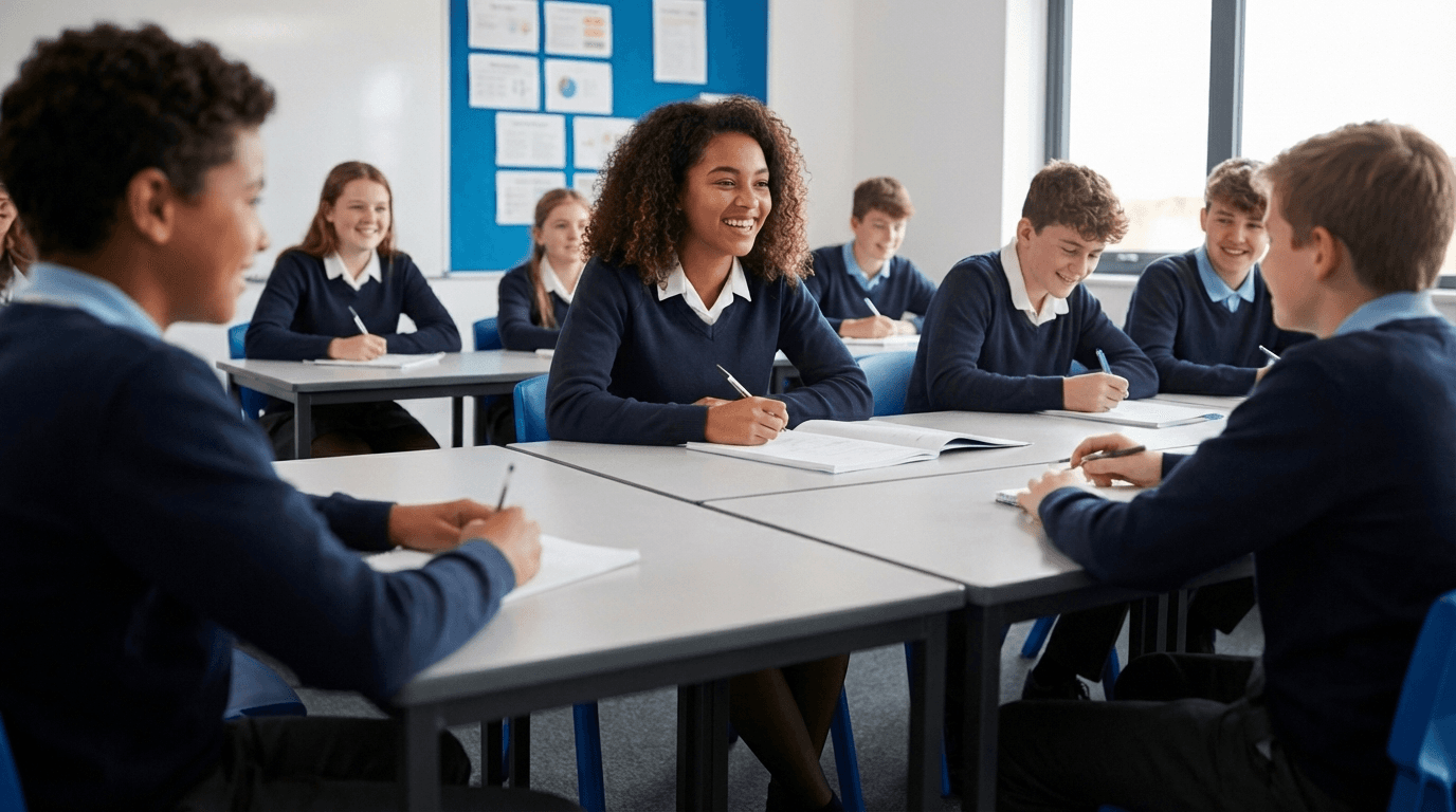 Estudiantes participando activamente en clase